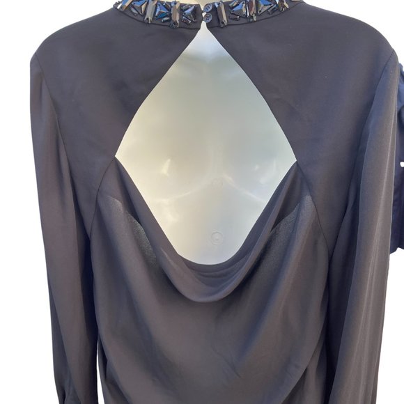 BCBGMaxAzria Open Back Jewel Beaded Embellished Georgette Blouse Black Size S - Picture 3 of 7